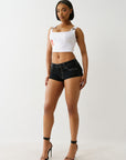 True Religion Spicy Mid Rise Short Flap 2Sb Black Rinse