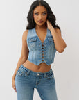 True Religion Top Lace Up Denim Melody Line