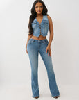 True Religion Top Lace Up Denim Melody Line