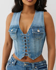 True Religion Top Lace Up Denim Melody Line