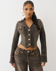 True Religion Denim Jacket Brown Denim Ls Super T Cocoa Crumble