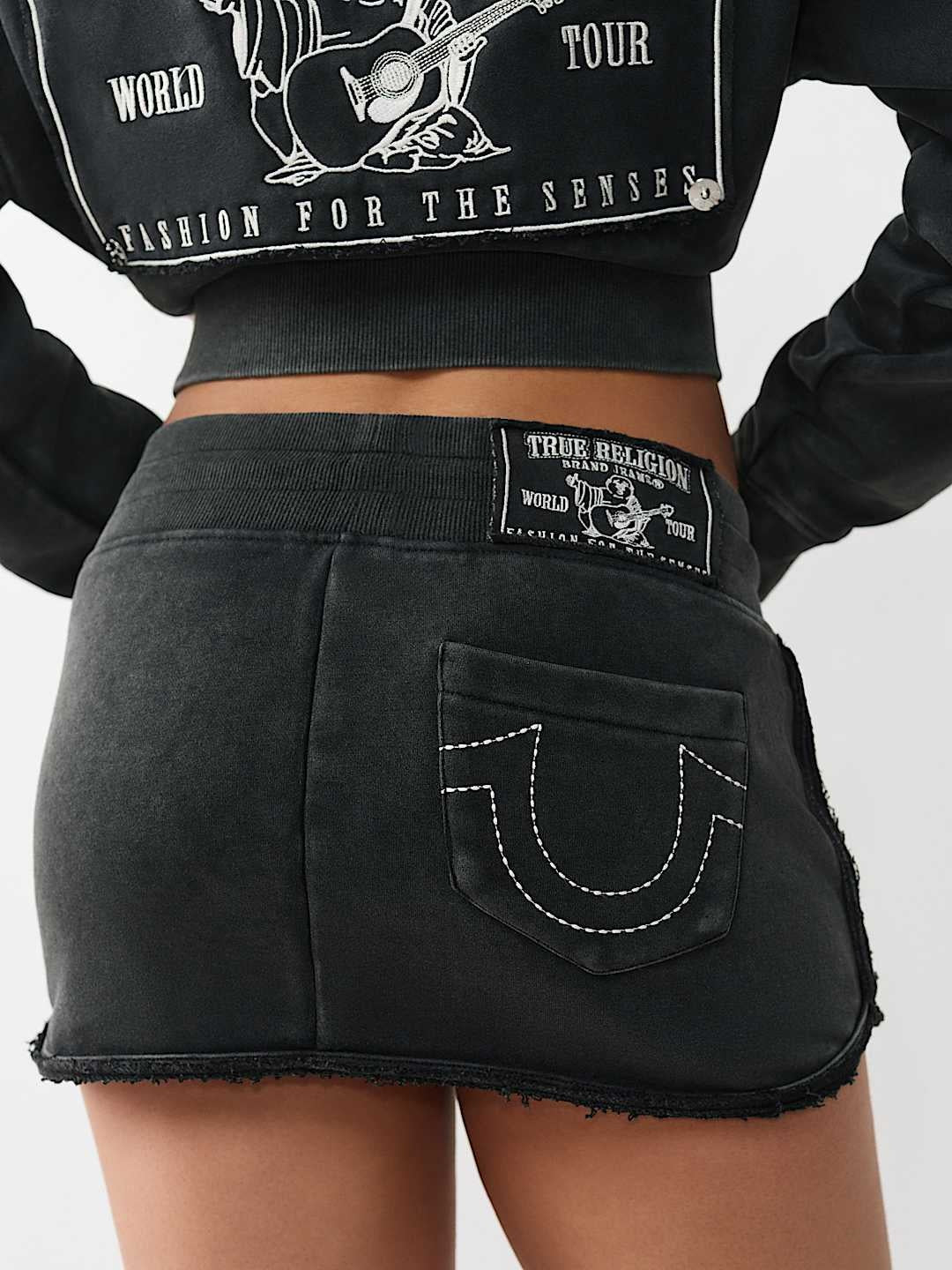 TRUE RELIGION SKIRT MINI VINTAGE WASHED JET BLACK