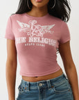 True Religion Wing Crystal Baby Tee Nostalgia Rose