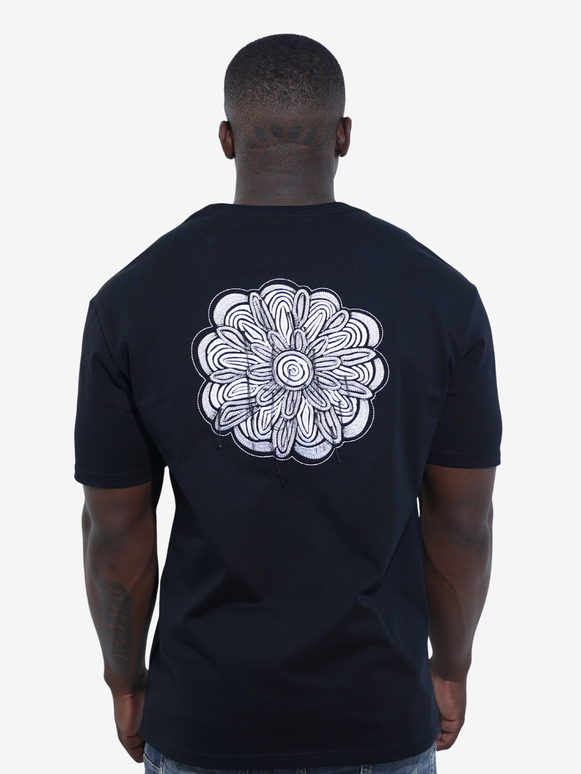Capone T-Shirt Mexican Embroidered Flower Black-White