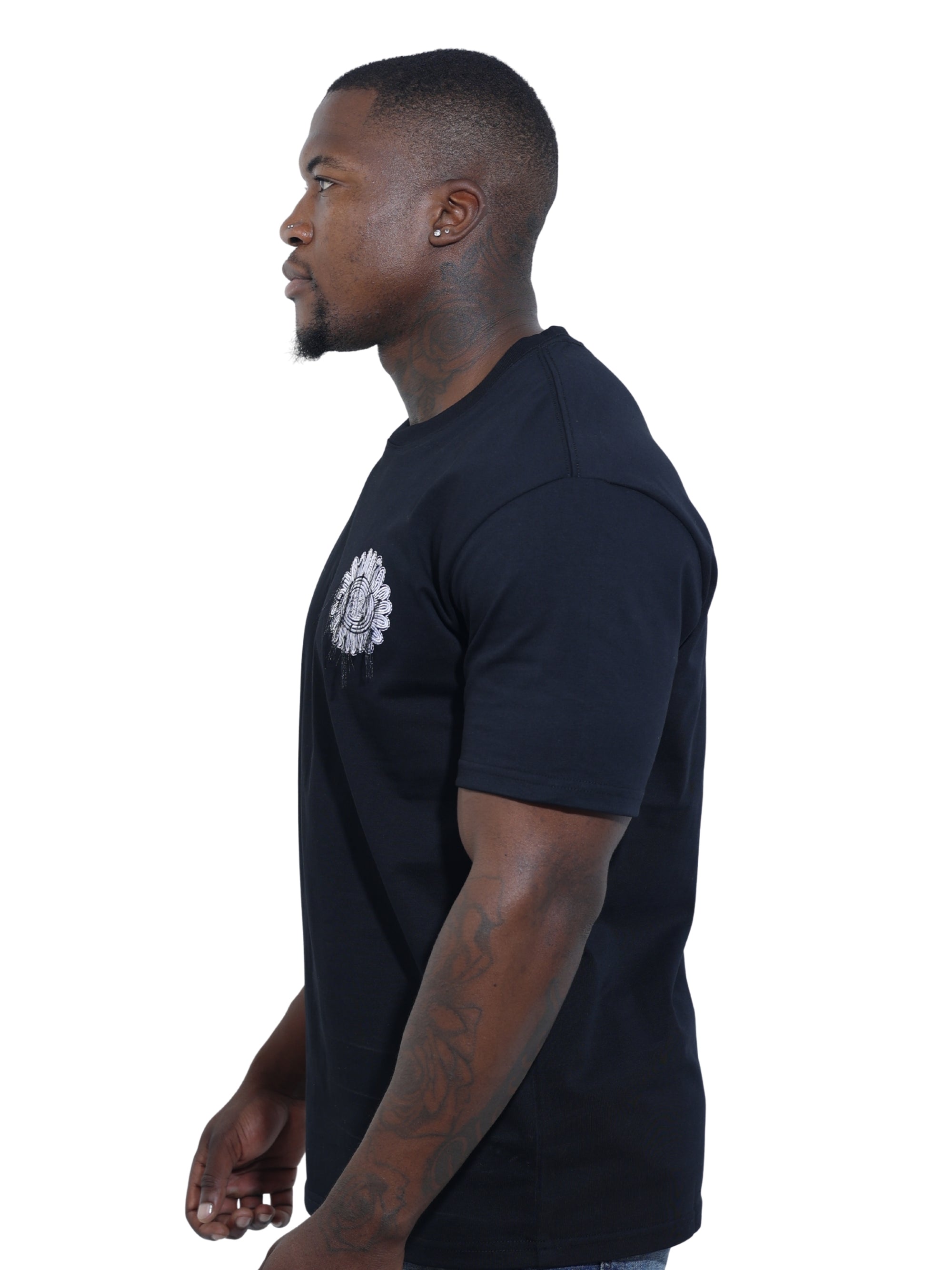 Capone T-Shirt Mexican Embroidered Flower Black-White