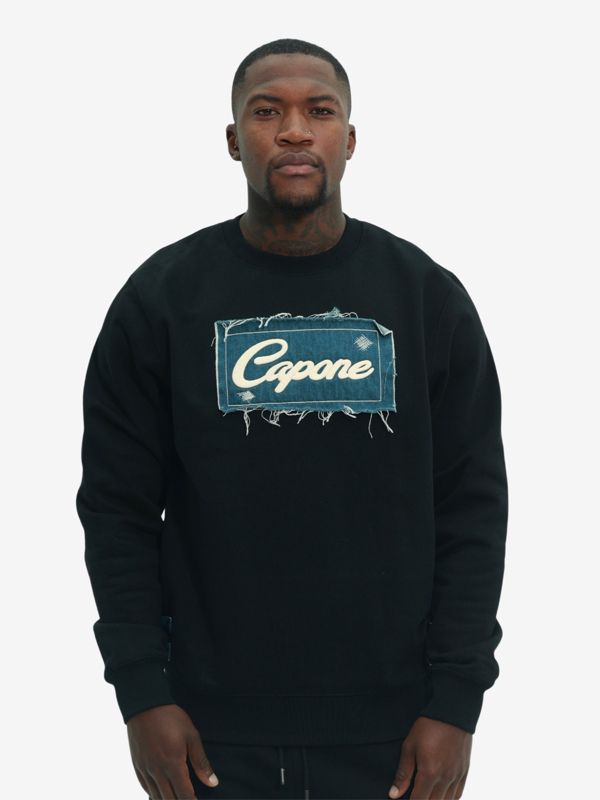 Capone Sweater Denim Patch Logo Black – AL Capone Premium
