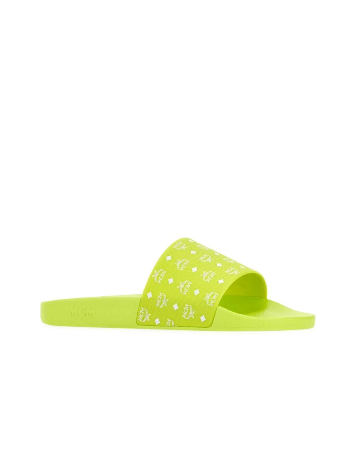 Mcm Slide Ladies Allover Logo Print Lime - 2