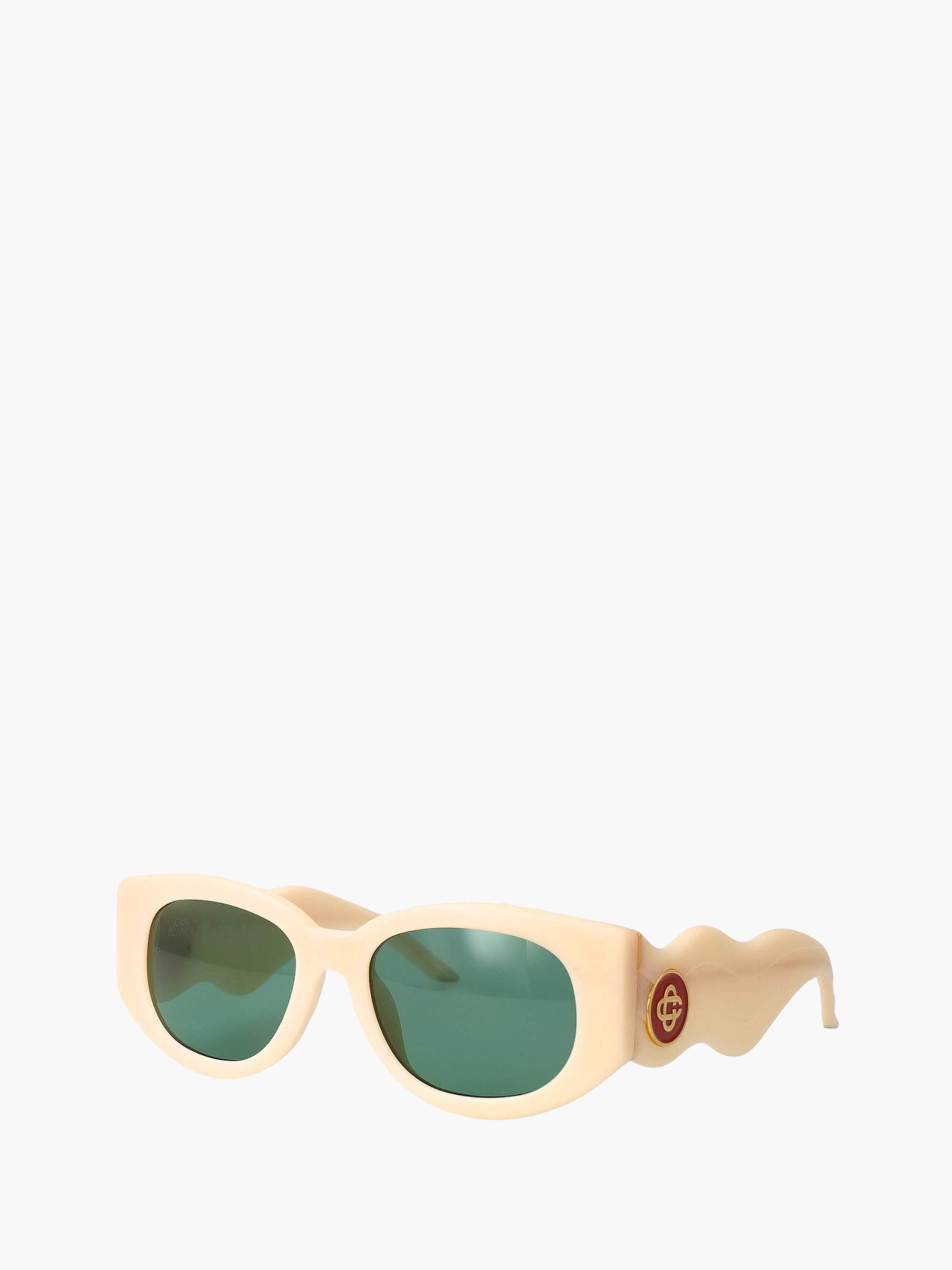 Casablanca Acetate &amp; Metal Oval Wave Sunglasses Cream/Yellow Gold/Green