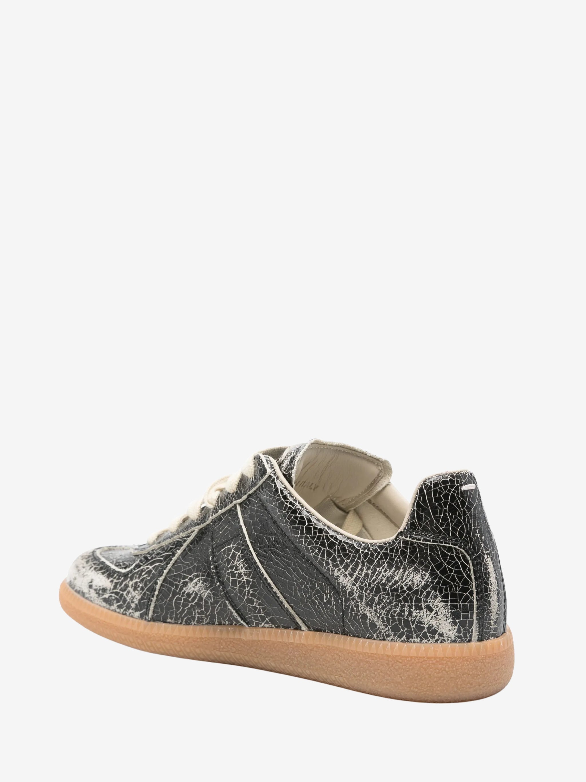 ア*ァ様 定価8万メンズ可Maison Martin Margiela6初期00 Maison Margiela Replica Blk/Wht Mm17 Cracked Leather Sneakers