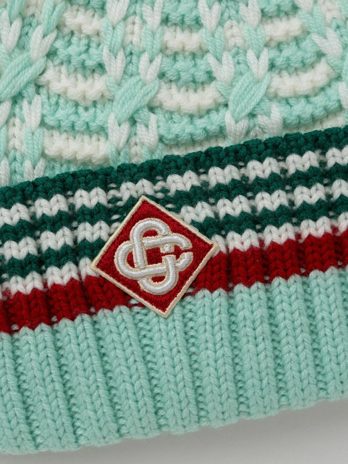 Casablanca Beanie Textured Knit Mint-Red-White