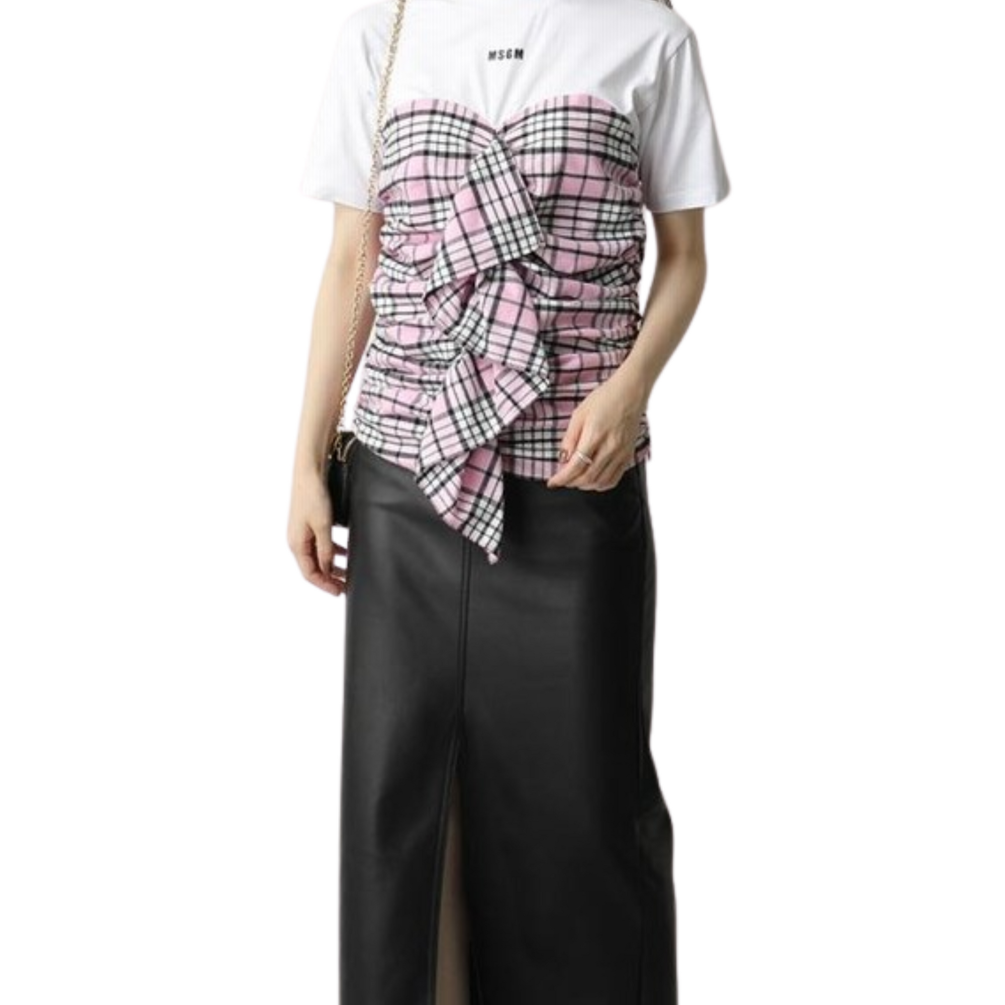 Msgm T-Shirt Pink Check White