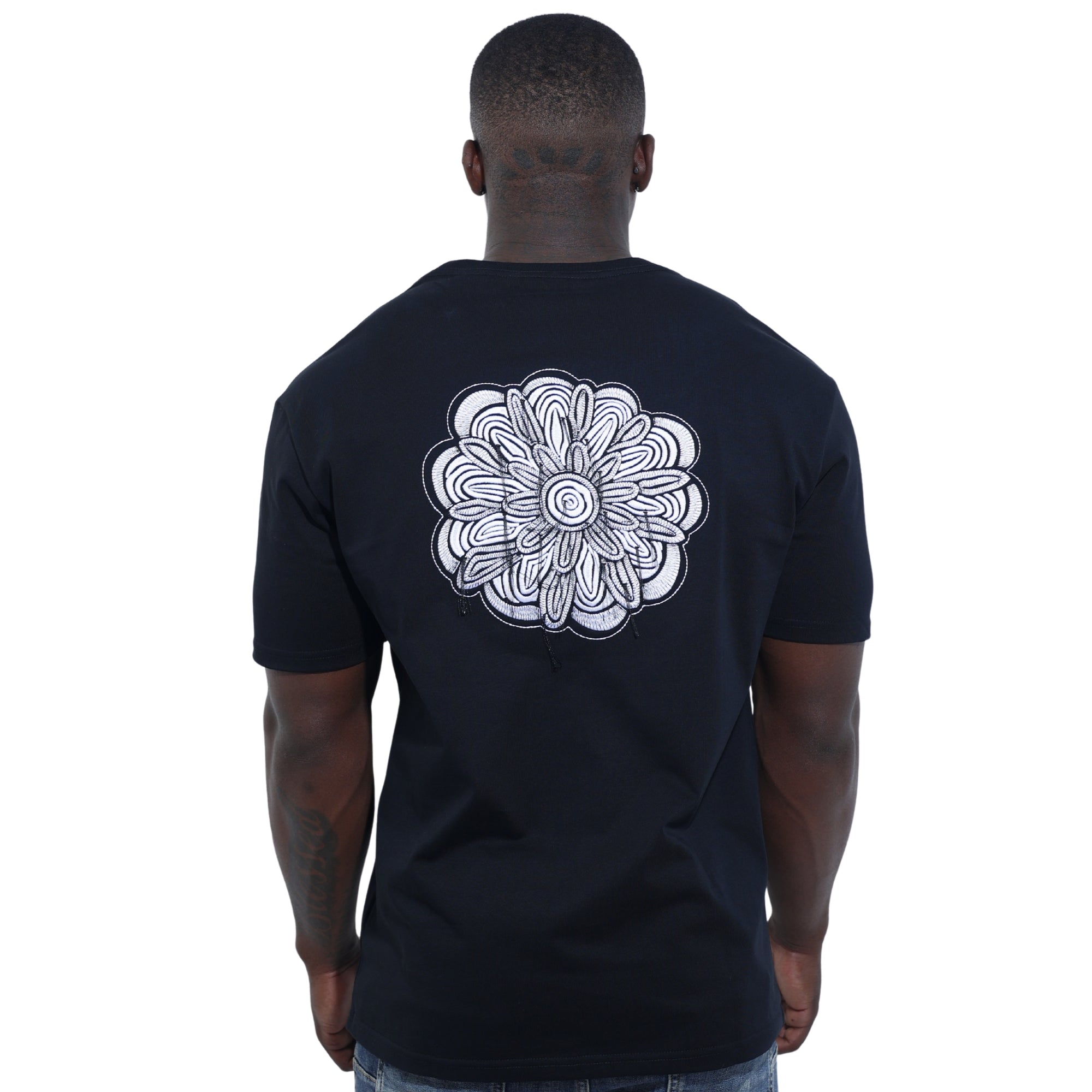 Capone T-Shirt Mexican Embroidered Flower Black-White