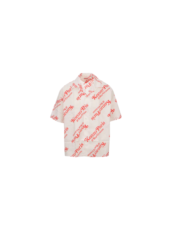 Kenzo Shirt Allover Print Logo White-Red