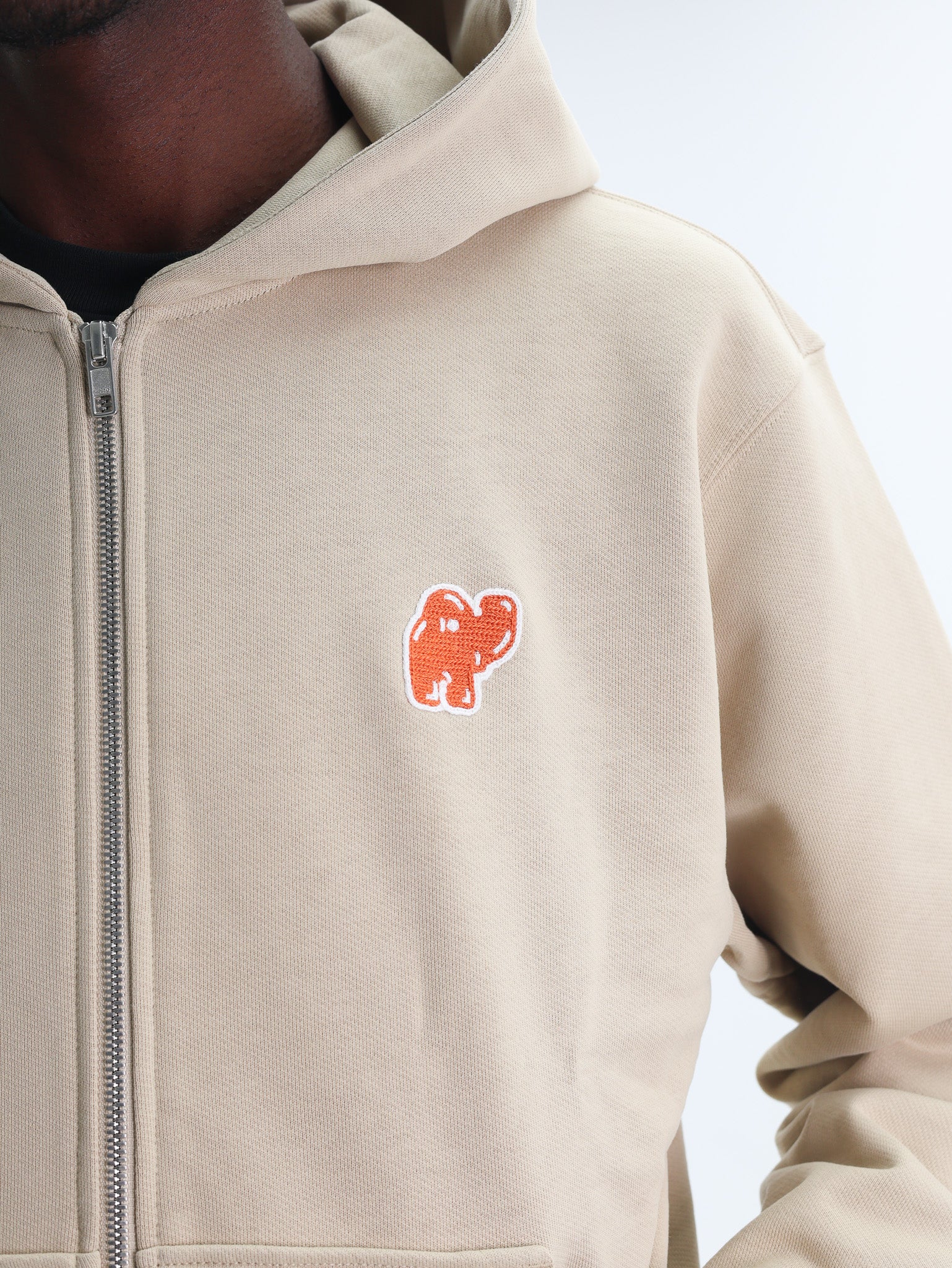 Kenzo Zip Up Hoodie Elephant Logo Beige