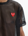 Comme Des Garcons T-Shirt Red Emblem Mesh Black