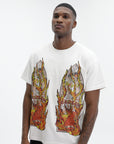 Who Decides War T-Shirt Rhinestone Flame Glass Jersey Cloud-Multi