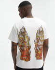 Who Decides War T-Shirt Rhinestone Flame Glass Jersey Cloud-Multi