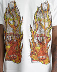 Who Decides War T-Shirt Rhinestone Flame Glass Jersey Cloud-Multi