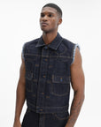 Kenzo Trucker Cut Off Badges Dm Rinse Blue Denim