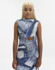 Chiara Ferragni Dress Long Denim Patchwork Blue