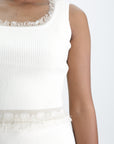 Chiara Ferragni Crew Sleeveless Knit Fringe White