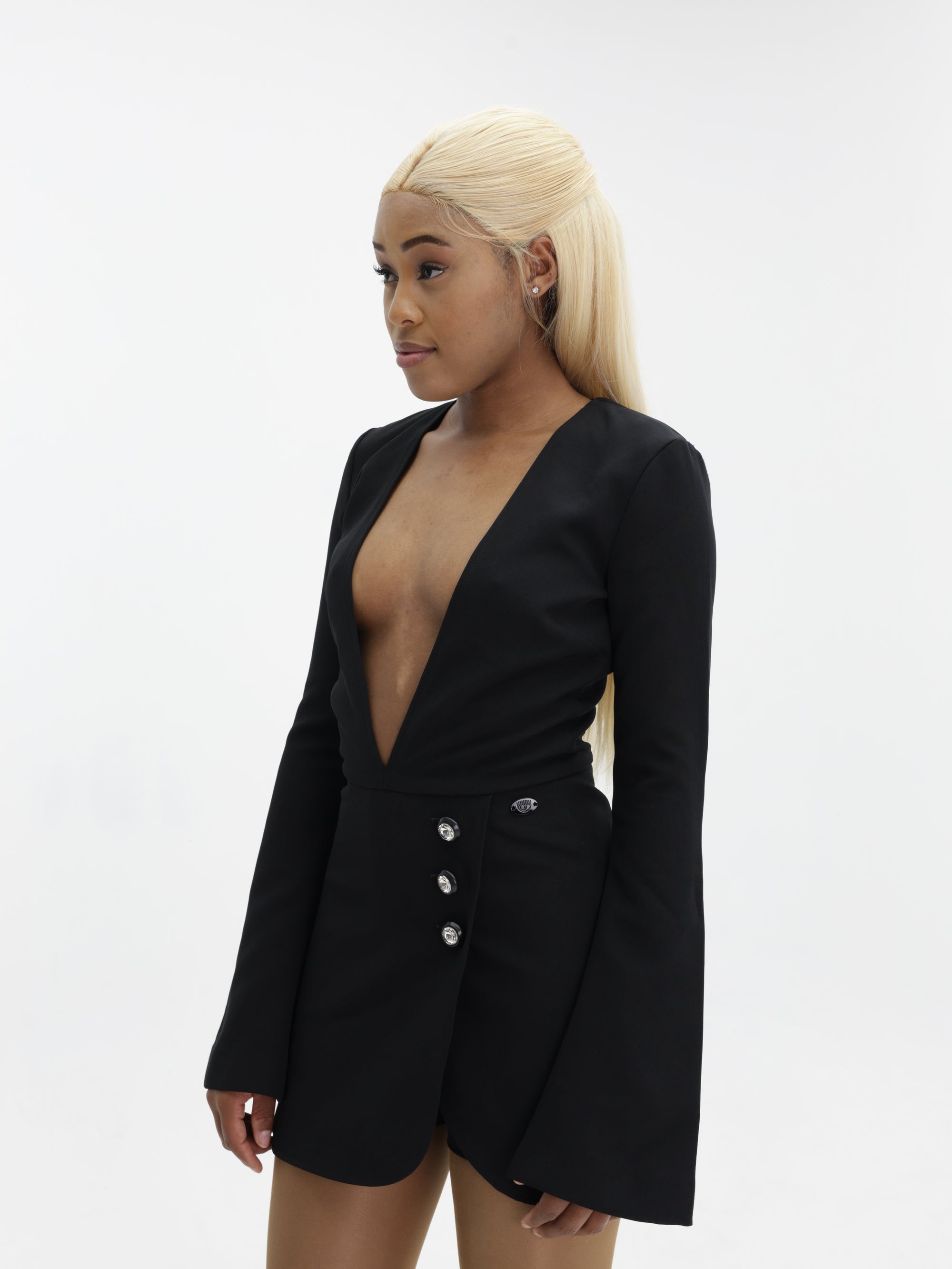 Chiara Ferragni Dress Low V Neck Black