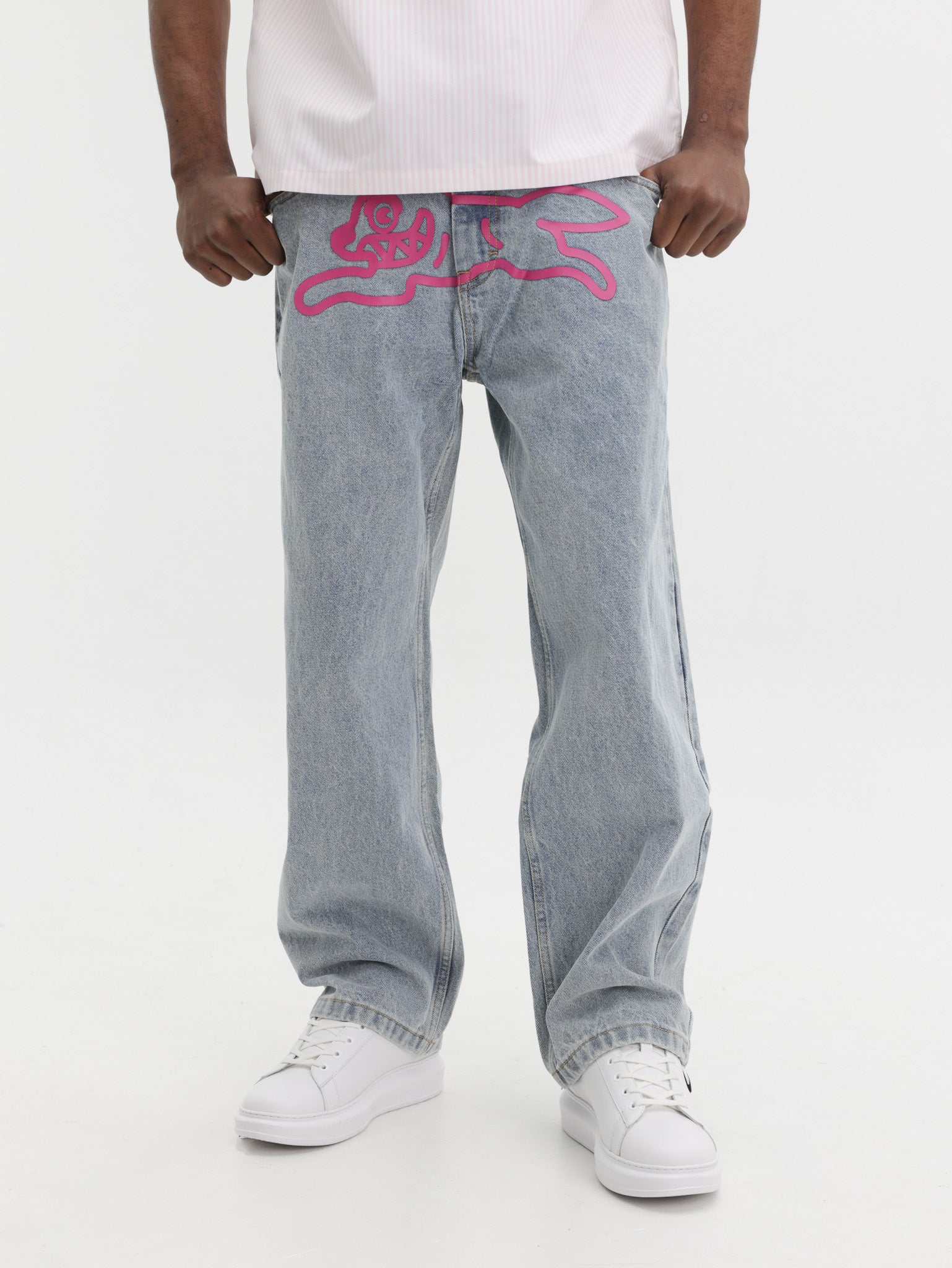 Ice-cream Pants Pink Dog Logo Light Wash