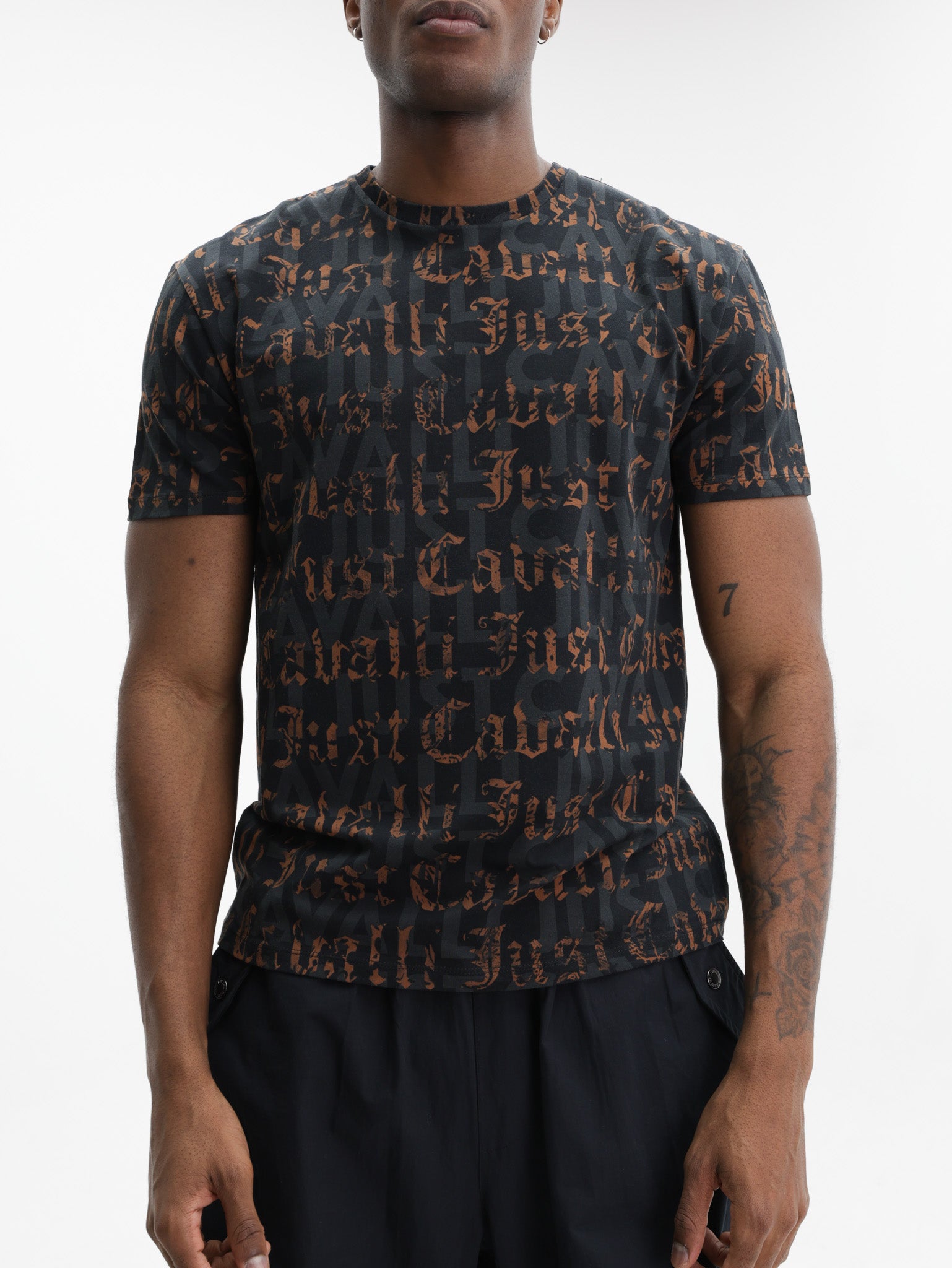 Just Cavalli T-Shirt Allover Gothic Logo Black