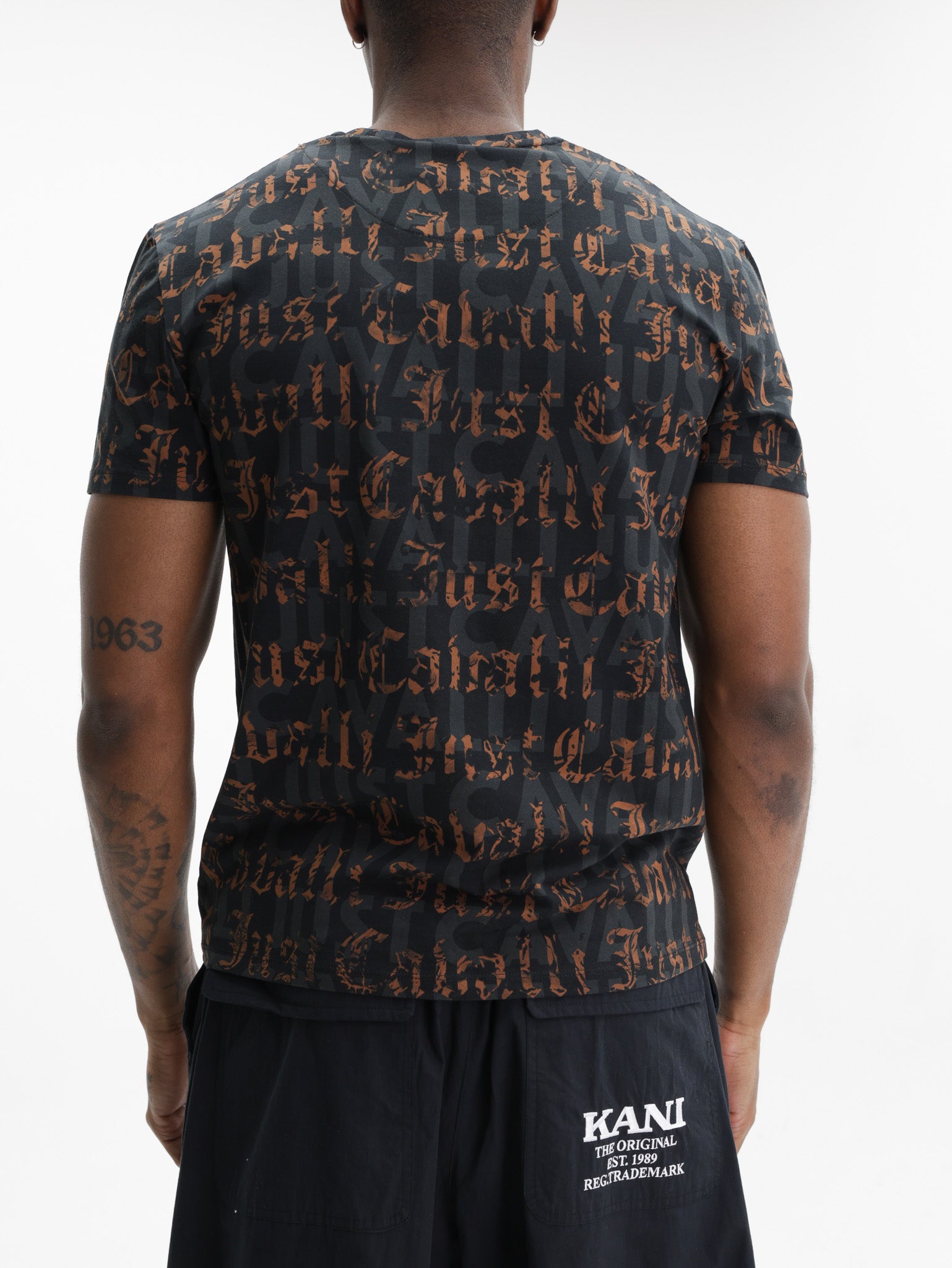 Just Cavalli T-Shirt Allover Gothic Logo Black