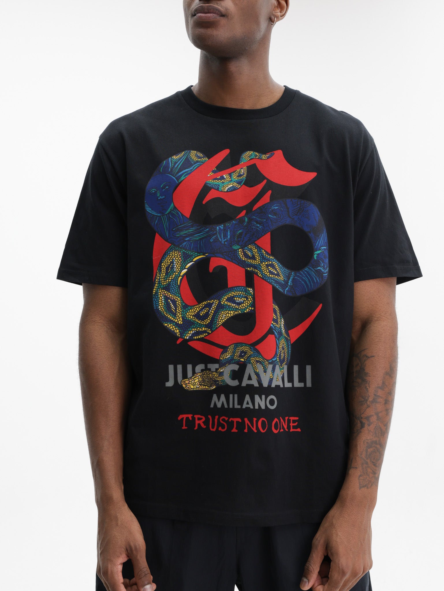 Just Cavalli T-Shirt Full Snake Trust No One Black