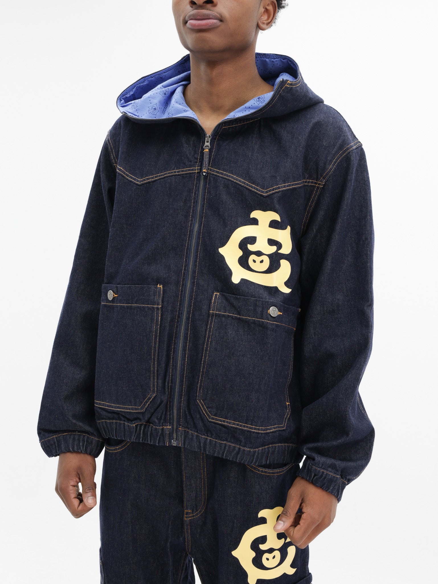 Ice-cream Jacket Panelled Zip Through Indigo