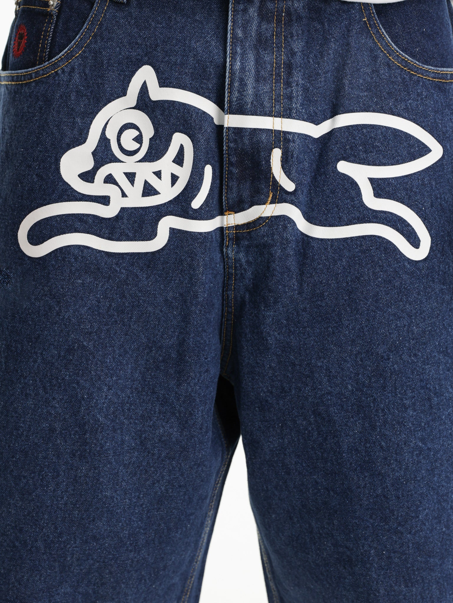 Ice-cream Shorts White Dog Logo Denim Medium Wash