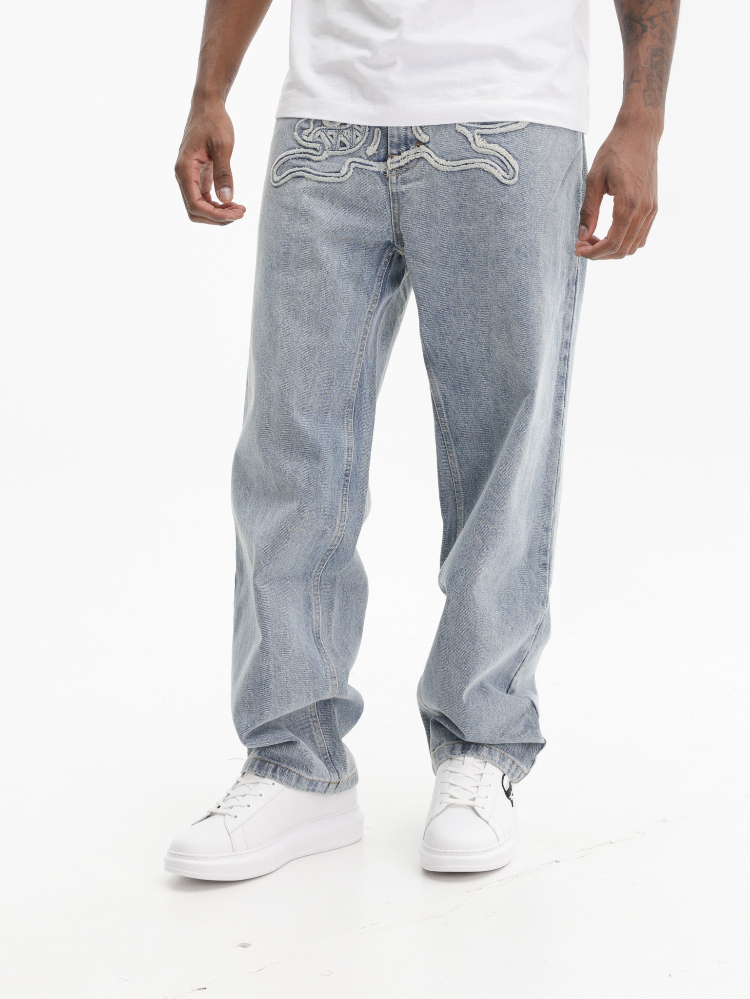Ice-cream Jeans Dog Embroided Logo Light Wash