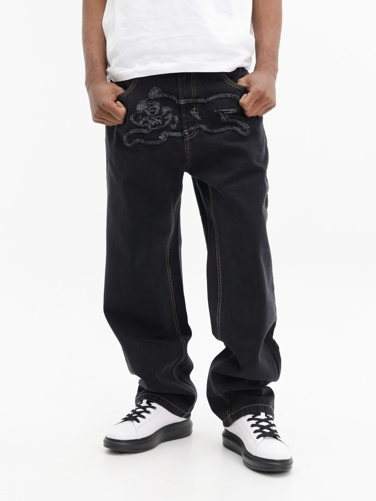 Ice-cream Jeans Dog Embroided Logo Black