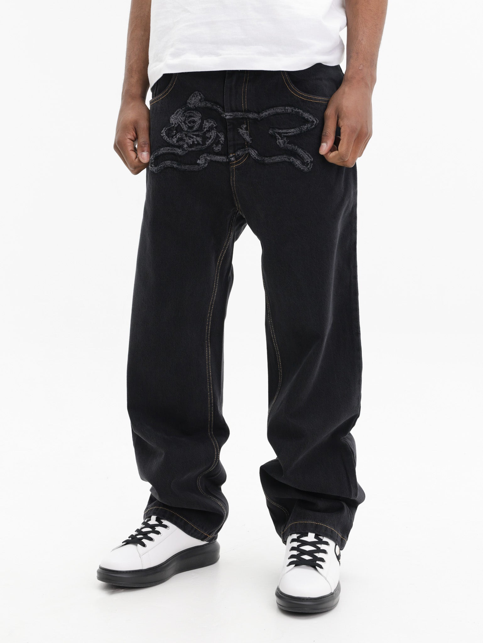 Ice-cream Jeans Dog Embroided Logo Black