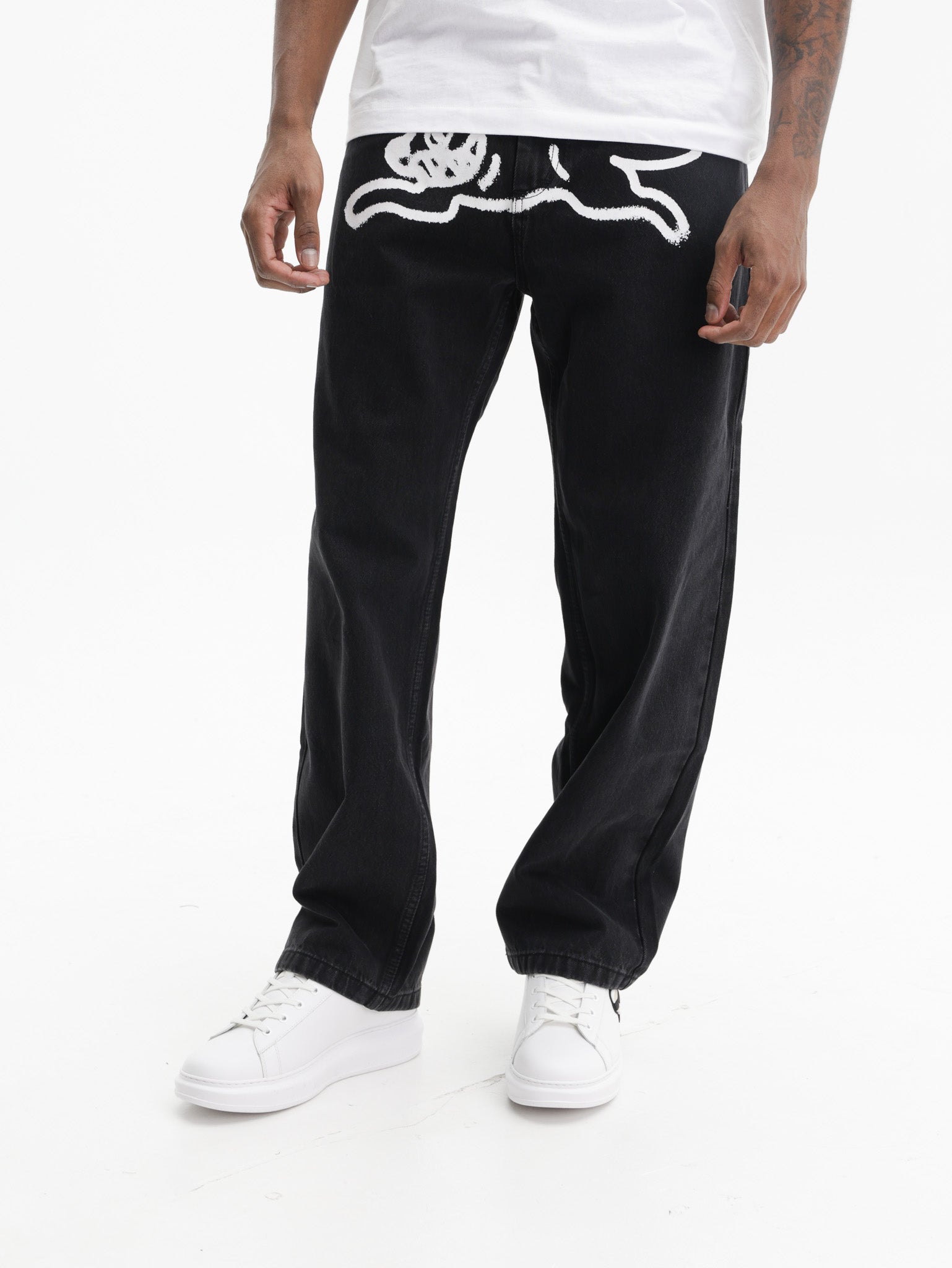 Ice-cream Pants White Dog Logo Denim Black Wash