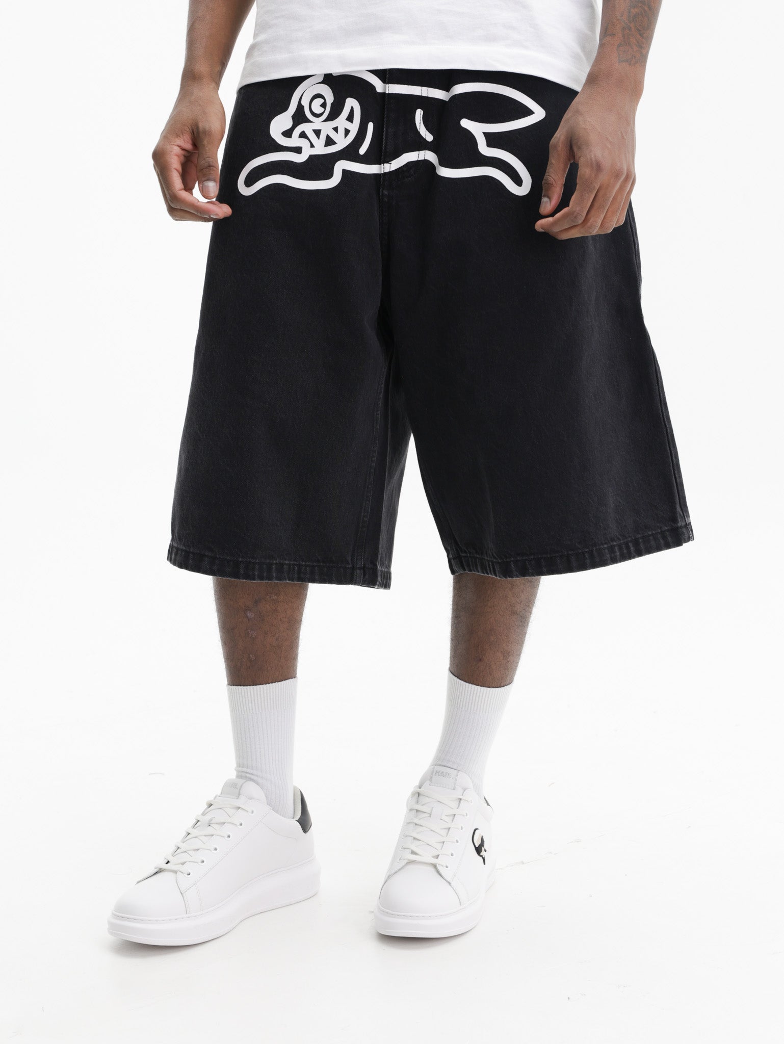 Ice-cream Shorts White Dog Logo Denim Black