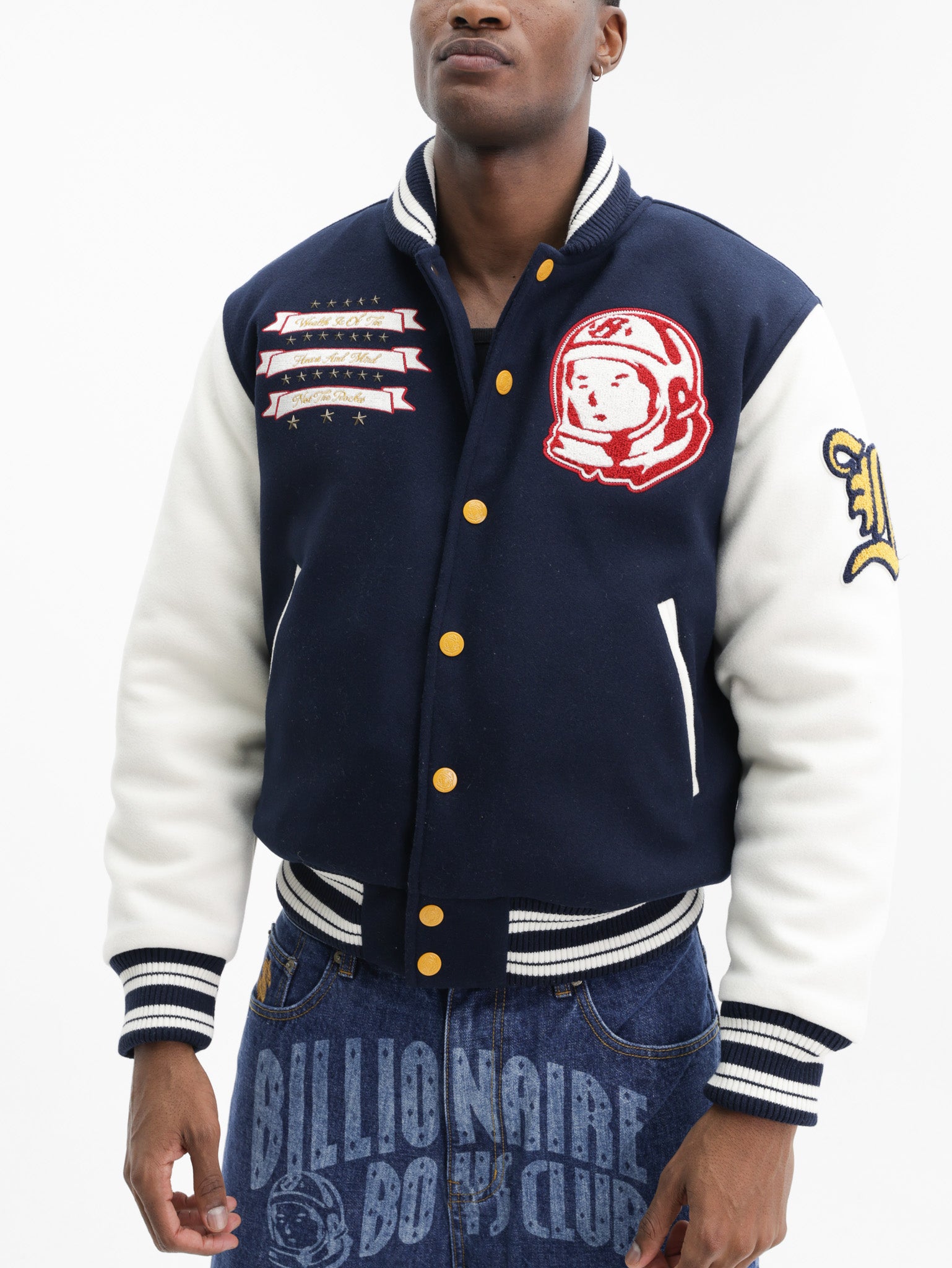Billionaire Boys Club Jacket Script Wool Varsity Navy/Cream