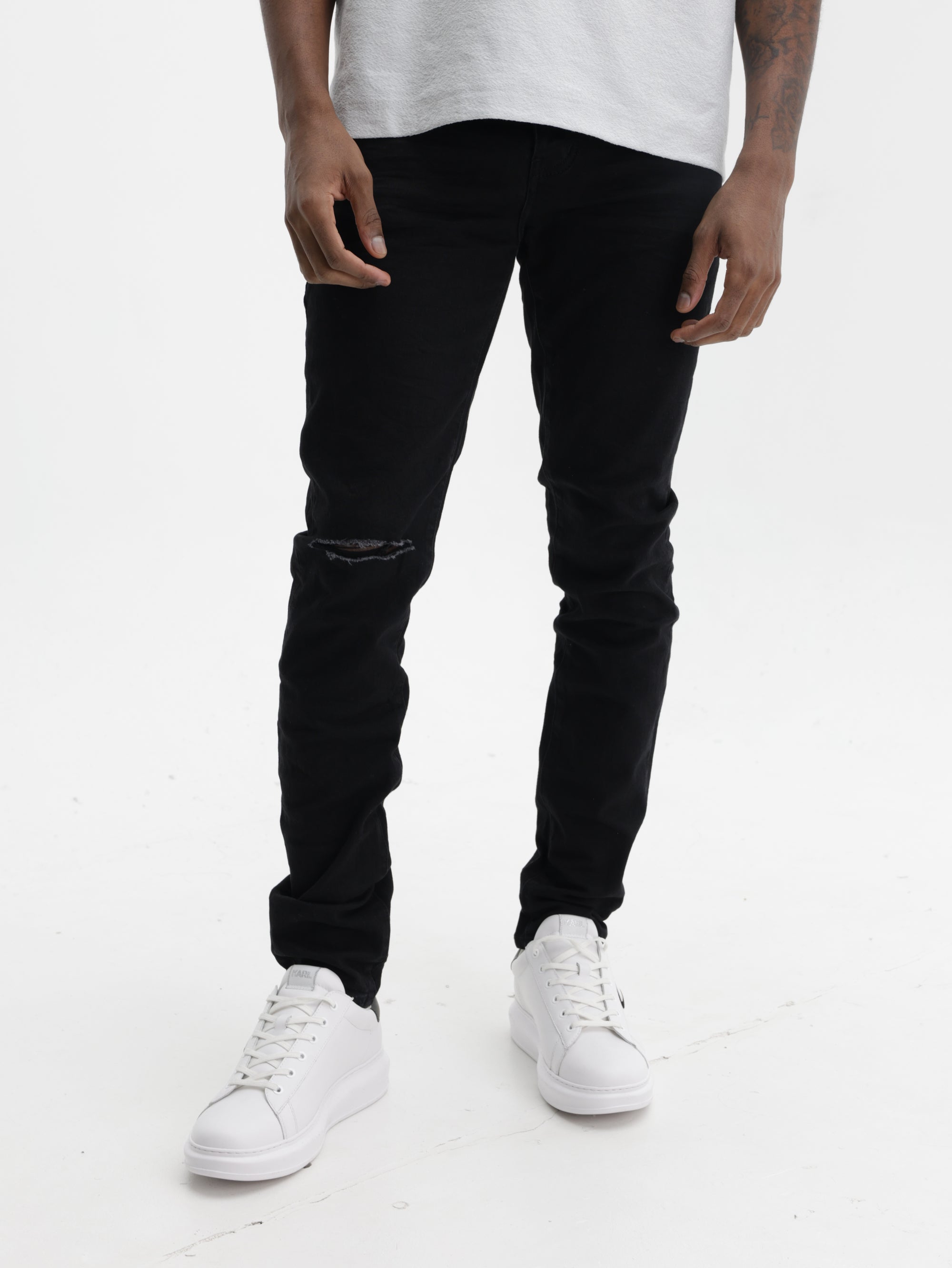 Purple Jeans Knee Slit Rinse Slim Black