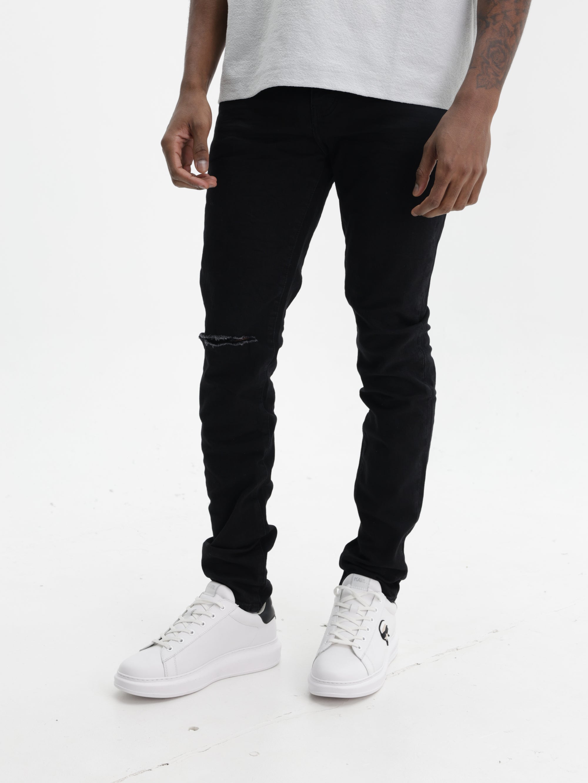 Purple Jeans Knee Slit Rinse Slim Black