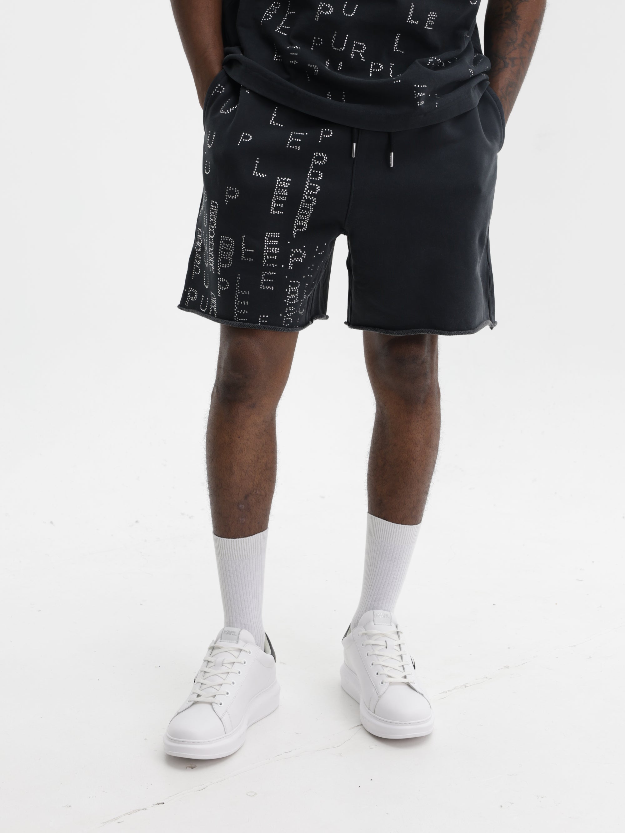 Purple Shorts Hwt Fleece Raw Hem Black