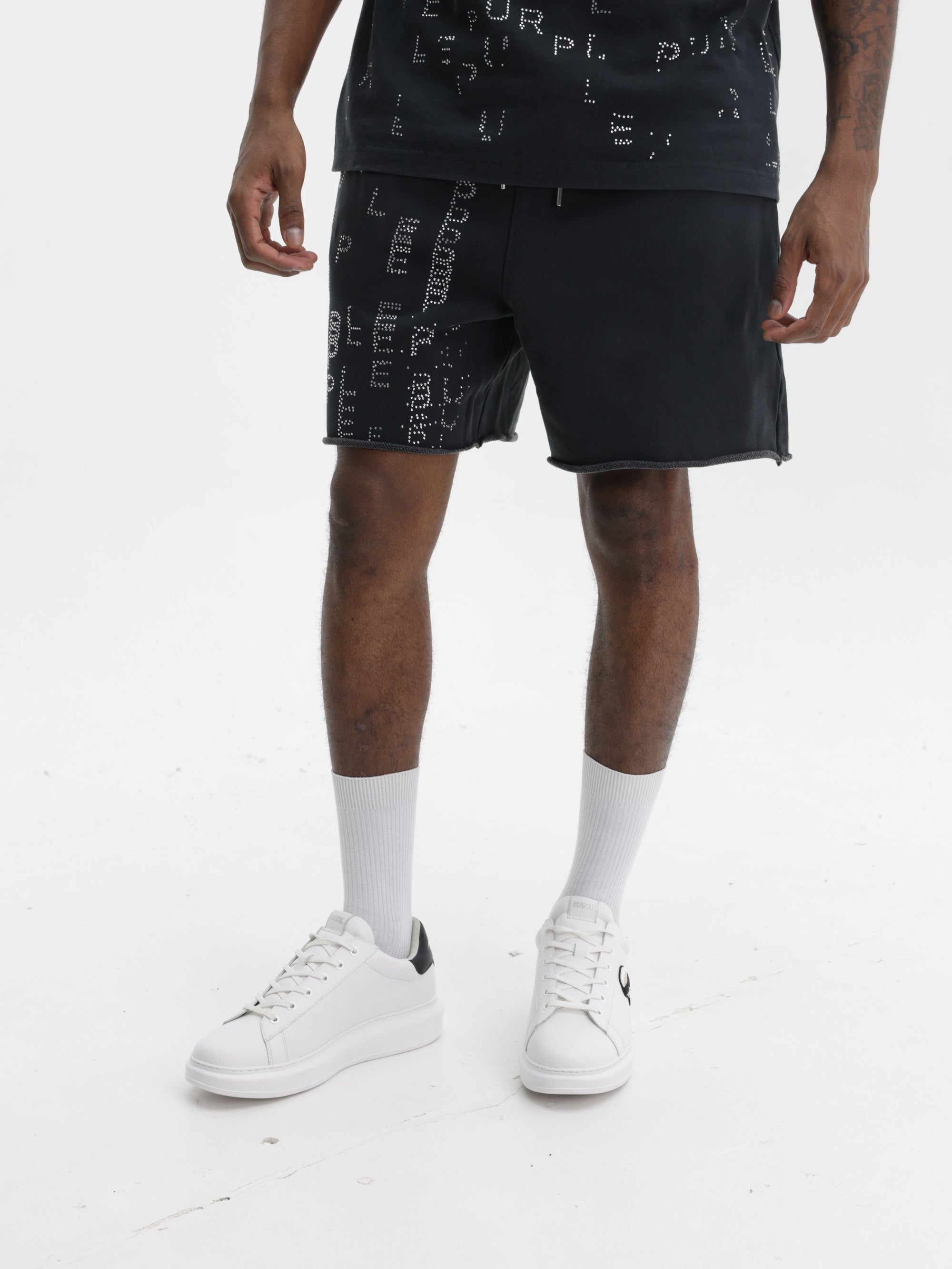 Purple Shorts Hwt Fleece Raw Hem Black