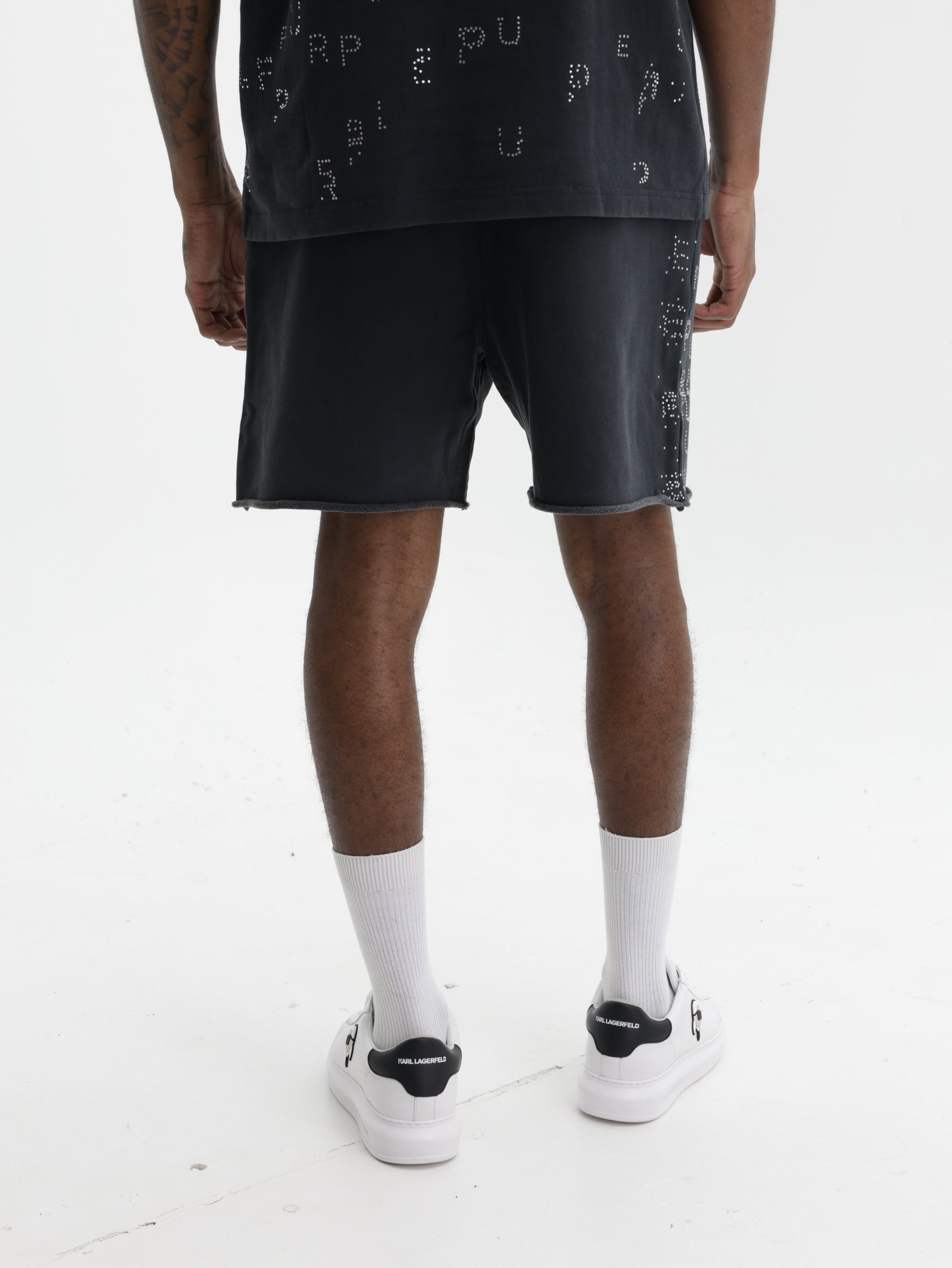 Purple Shorts Hwt Fleece Raw Hem Black