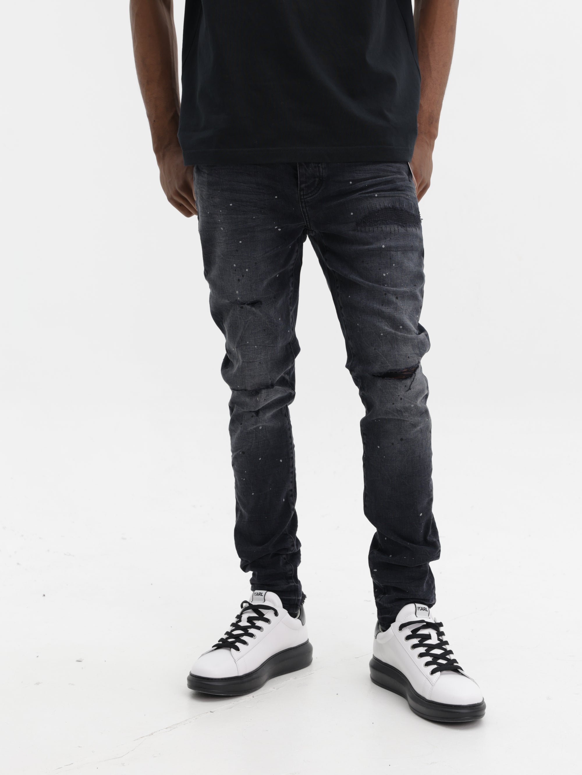 Purple Jeans Skinny Flock Dipped Black