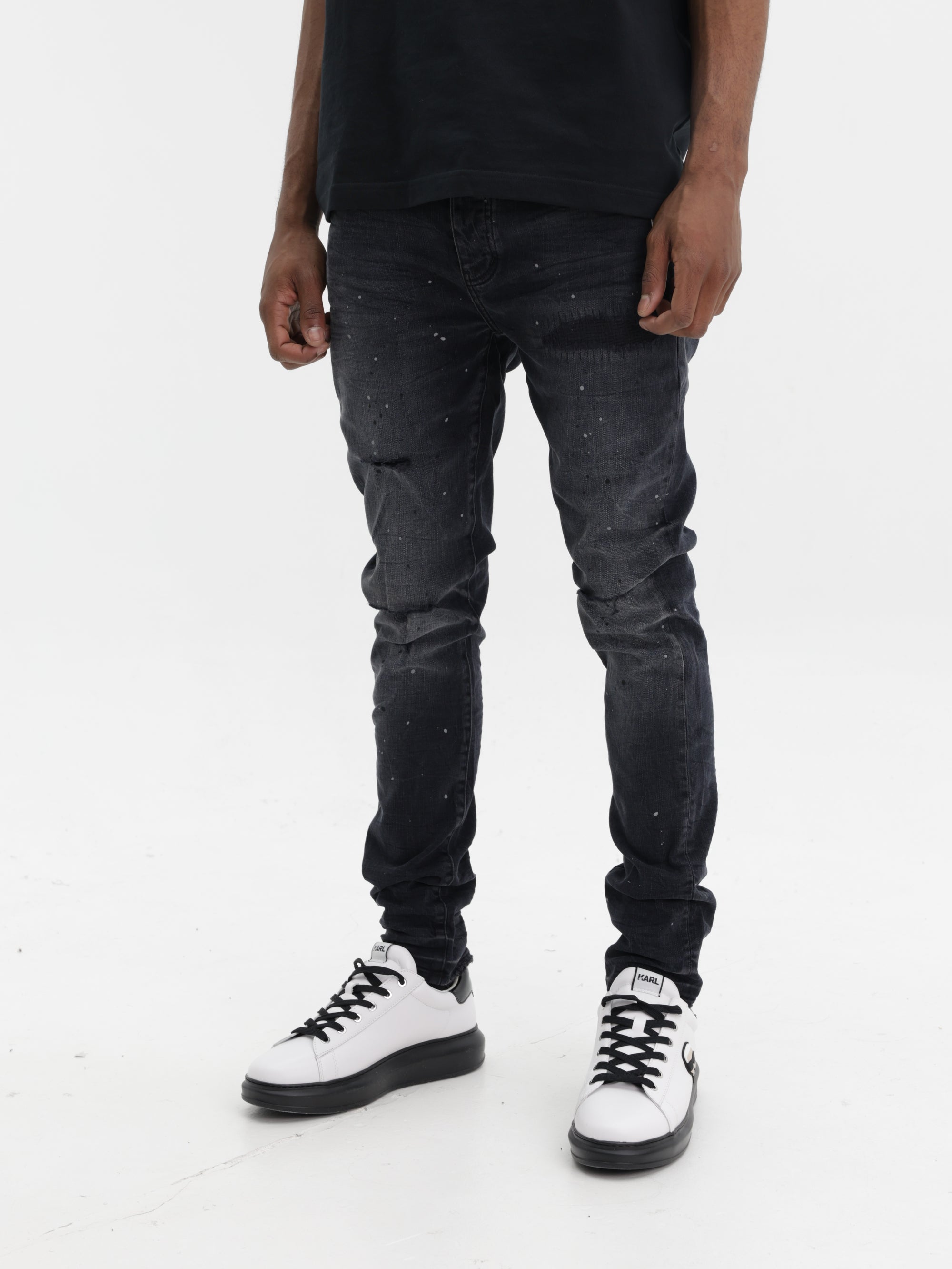 Purple Jeans Skinny Flock Dipped Black