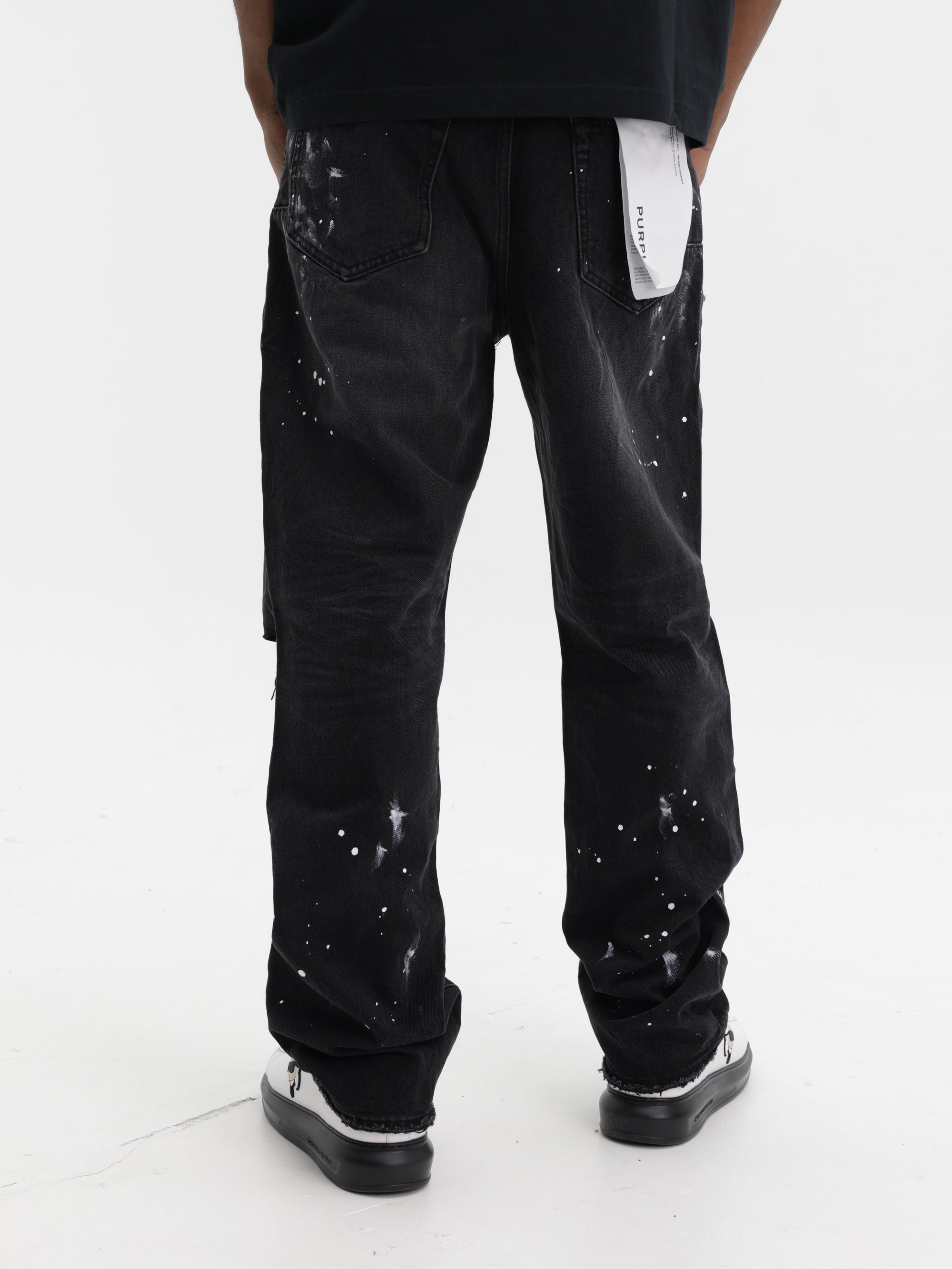 Purple Jeans Knee Slit Paint Black