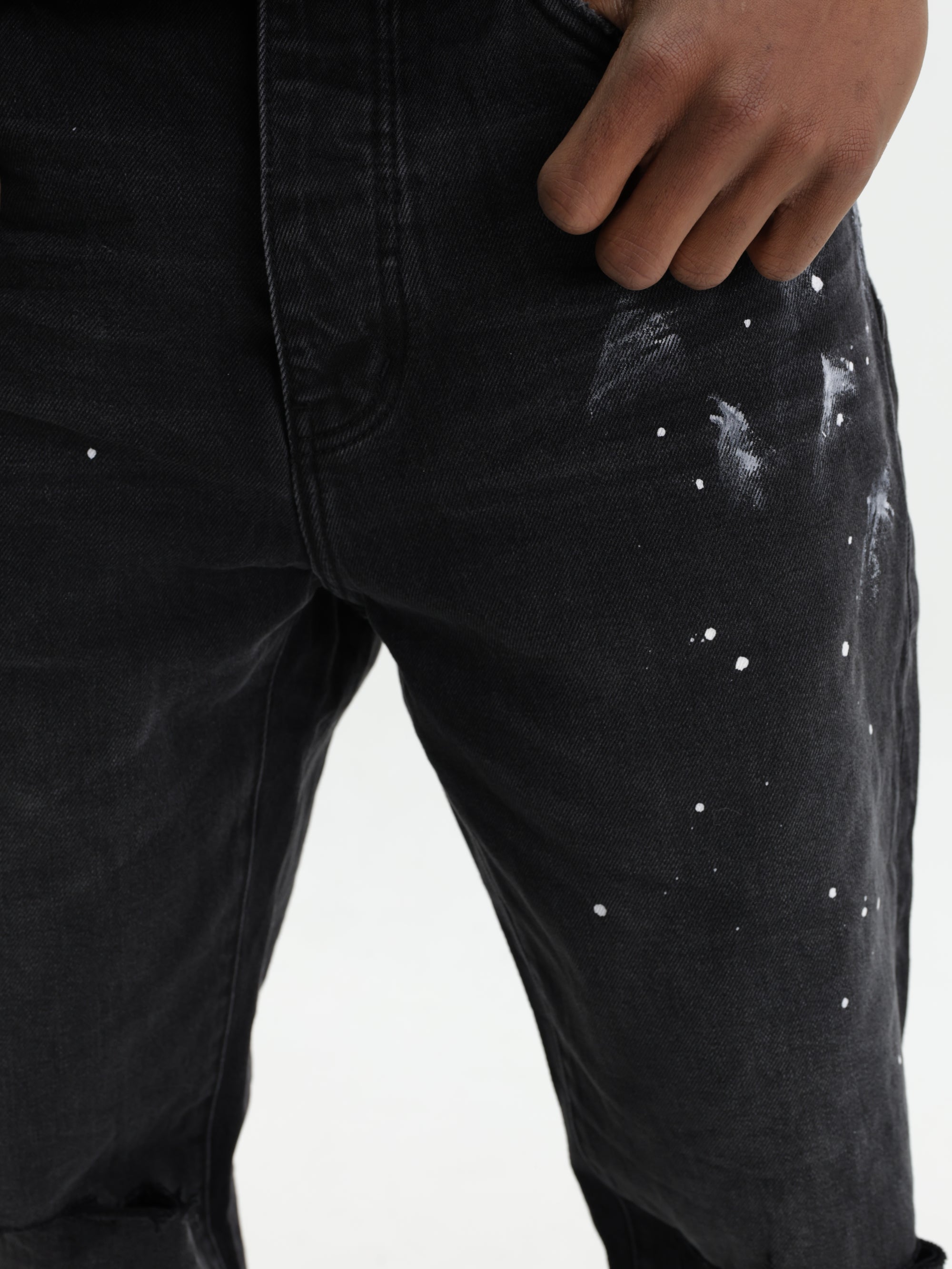 Purple Jeans Knee Slit Paint Black