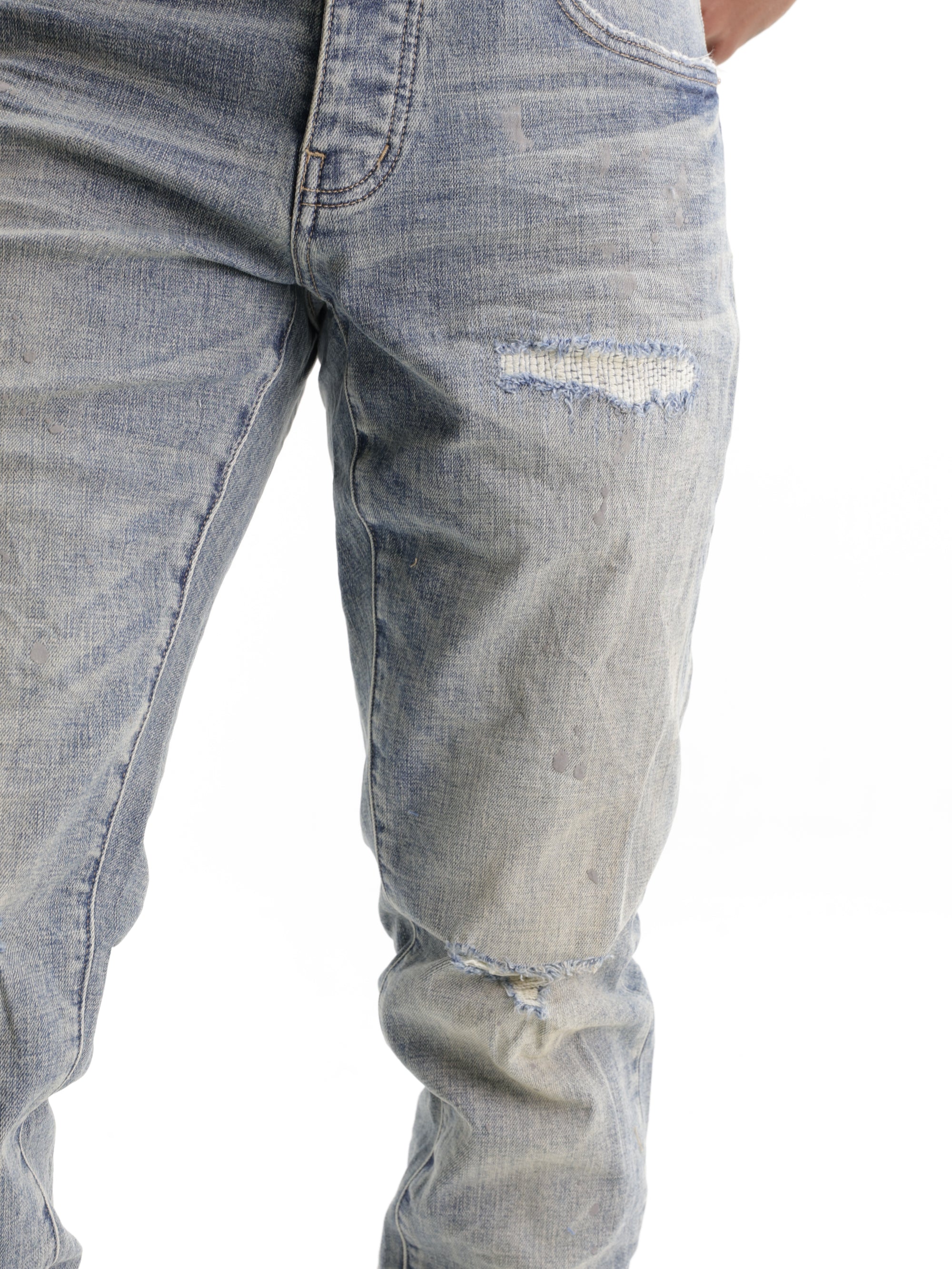 Purple Jeans Worn Slashed Paint  Indigo