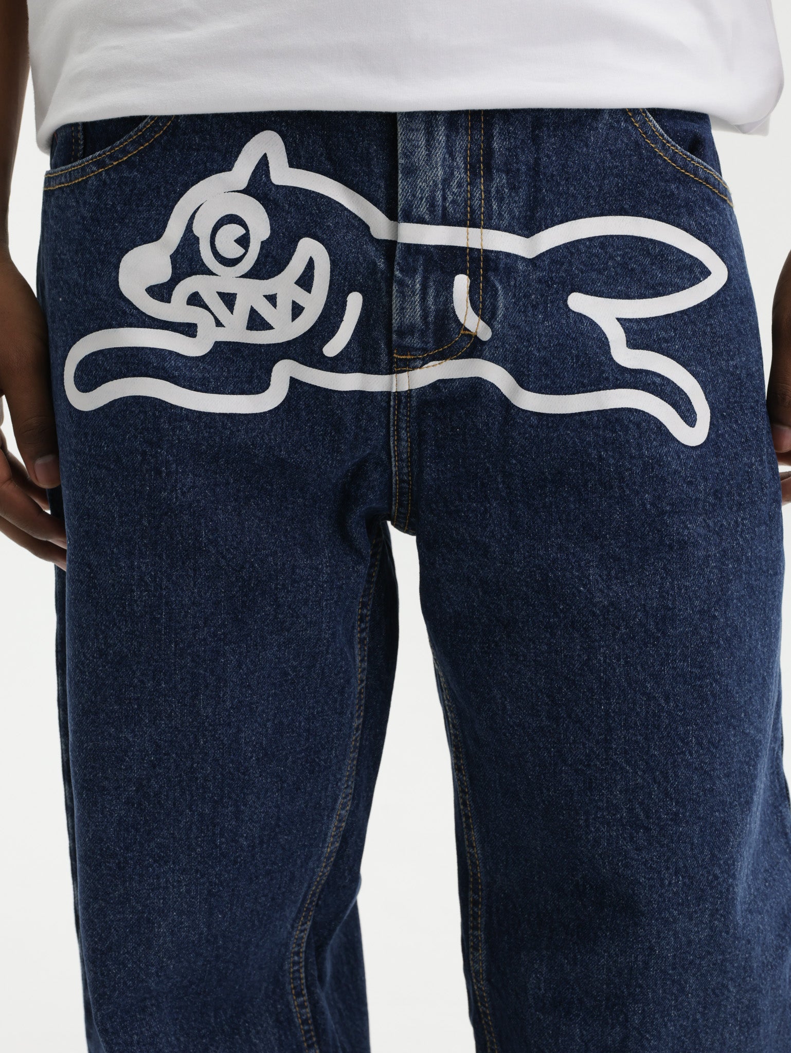 Ice Cream Running Dog Double Scoop Denim Pants Mid Wash Blue - AL