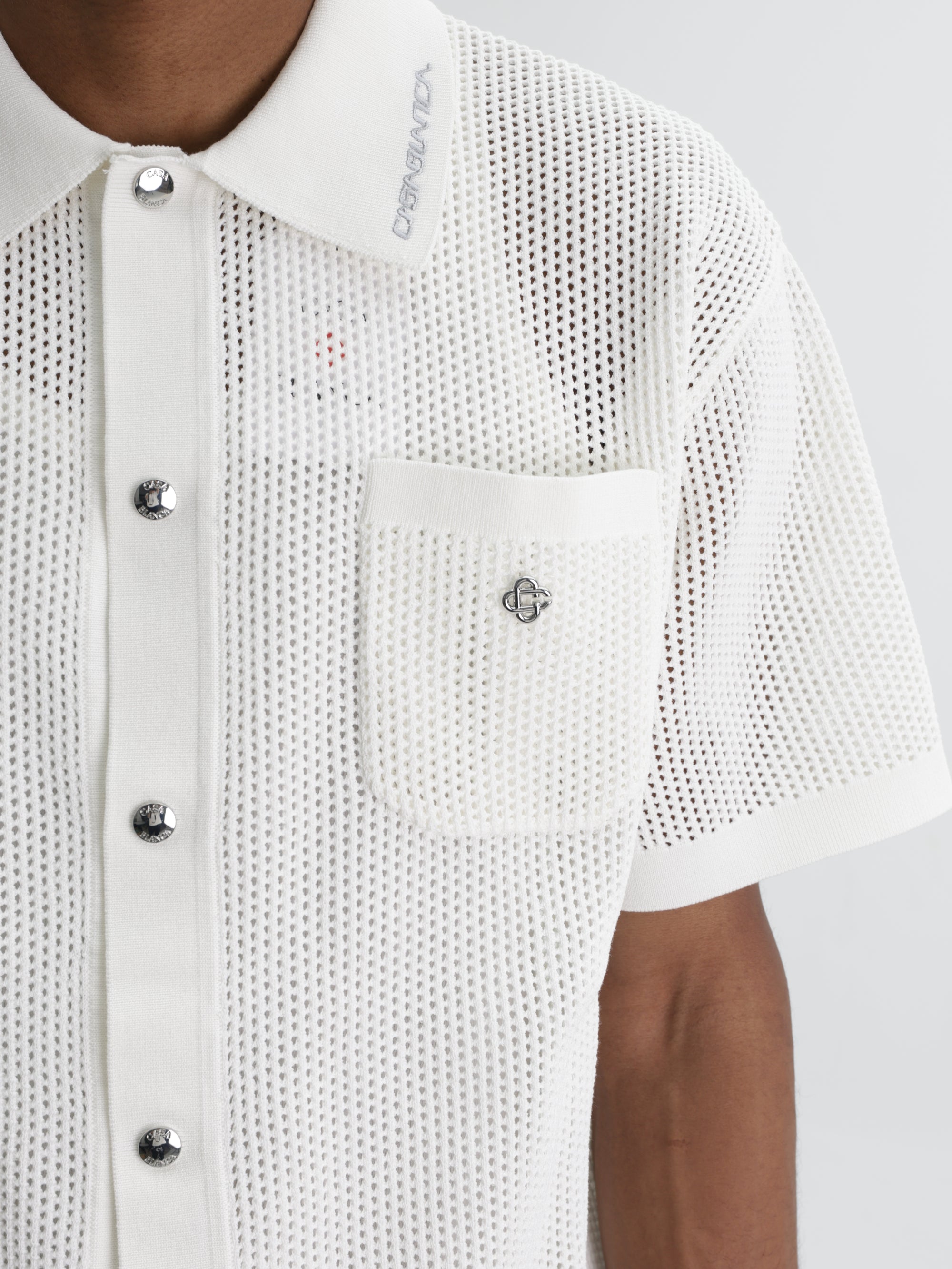 Casablanca Shirt Mesh Collar Ss White